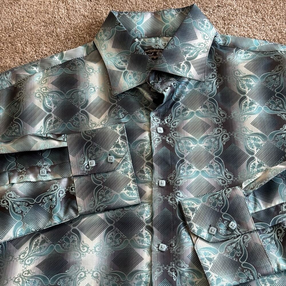 Daniel Ellissa Dress Shirt Mens 3XL Satin Luxury Button Down Paisley Club Chic